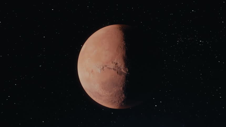 Mars spinning and floating in space