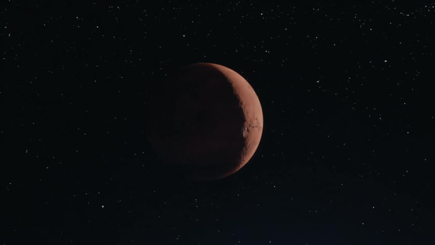 A red planet is in space
