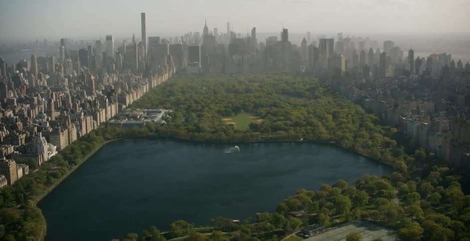 Buildings and skyscrapers surround central park