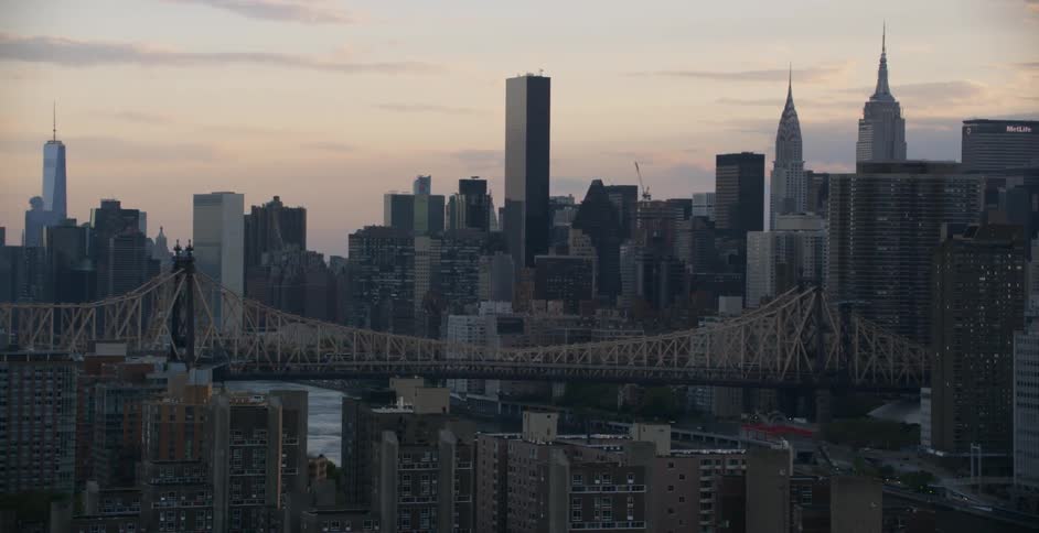 View of a city at sunset
