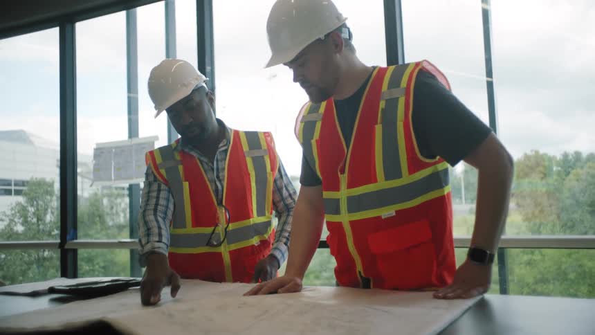 Two workers analyzing a project together on the table