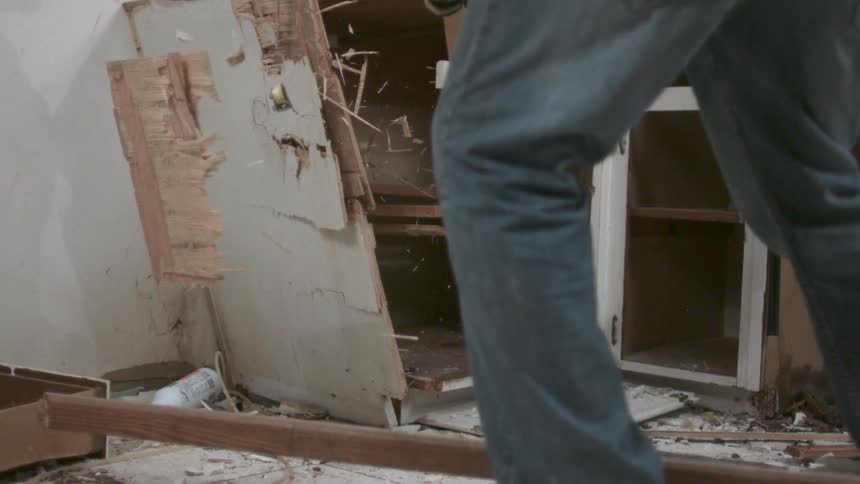Cabinet being destroyed in slow motion