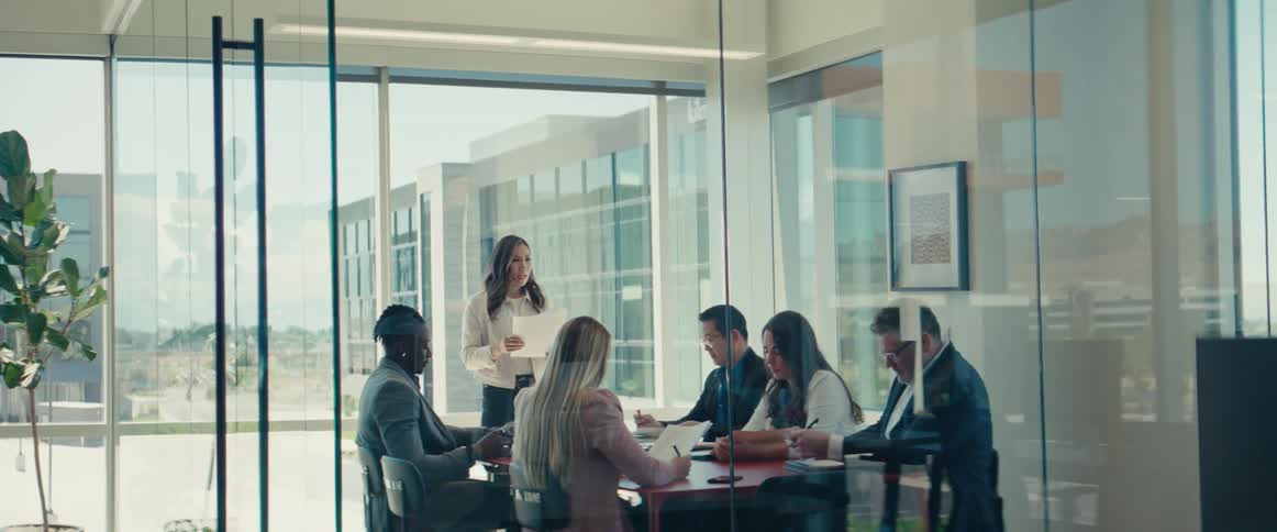 A clip of an office board meeting