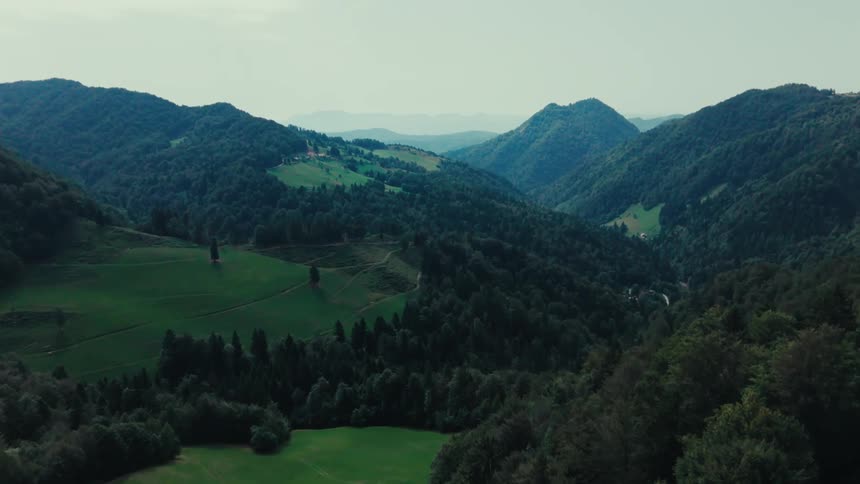 The mountains are covered with green