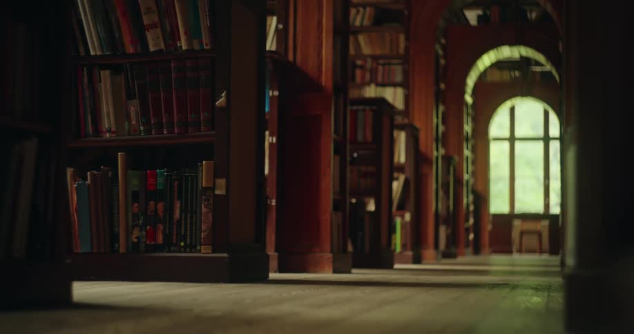 Library hallway with bookshelves