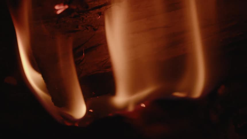A wooden log burning in a fire