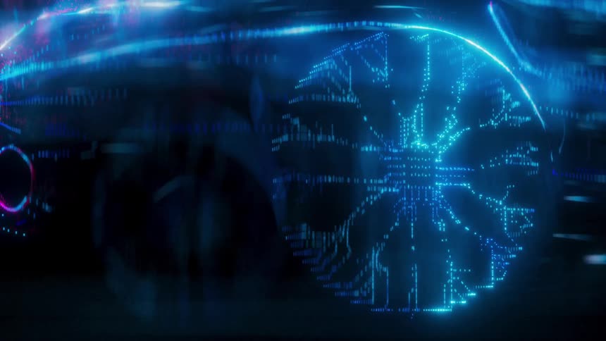 Closeup of a neon wheel made of electrical currents