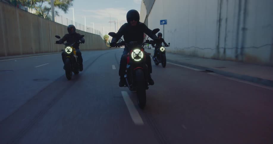 A clip of bikers riding on the freeway