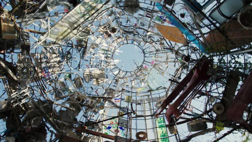 Metal signs and structures built together in a dome shape