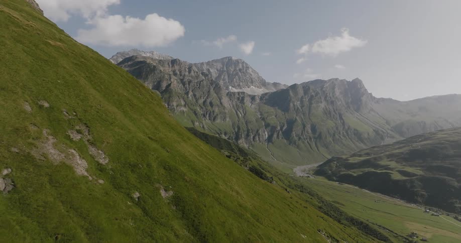 A light haze covers the mountain range