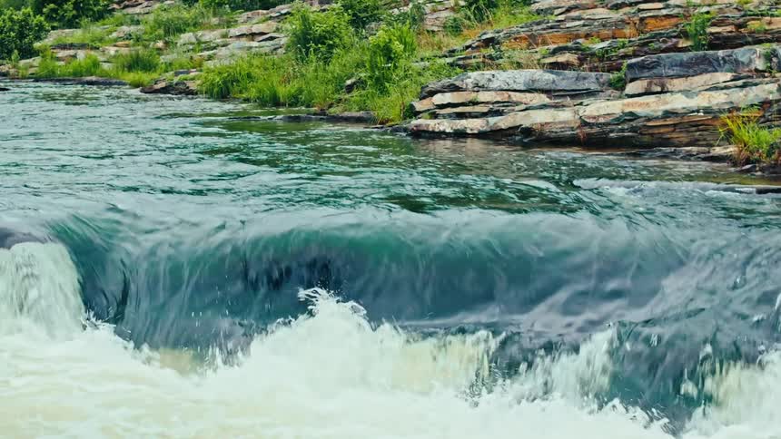 River water flows over a rapid