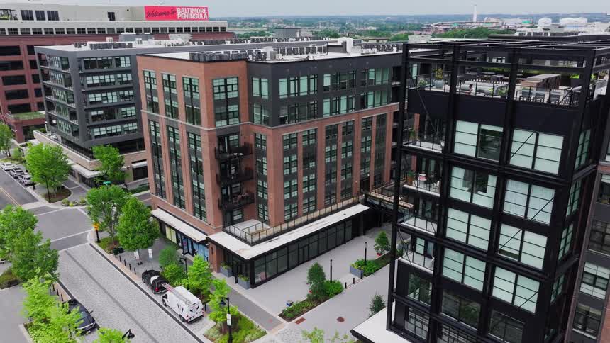 Aerial view of modern urban and commercial buildings in a city