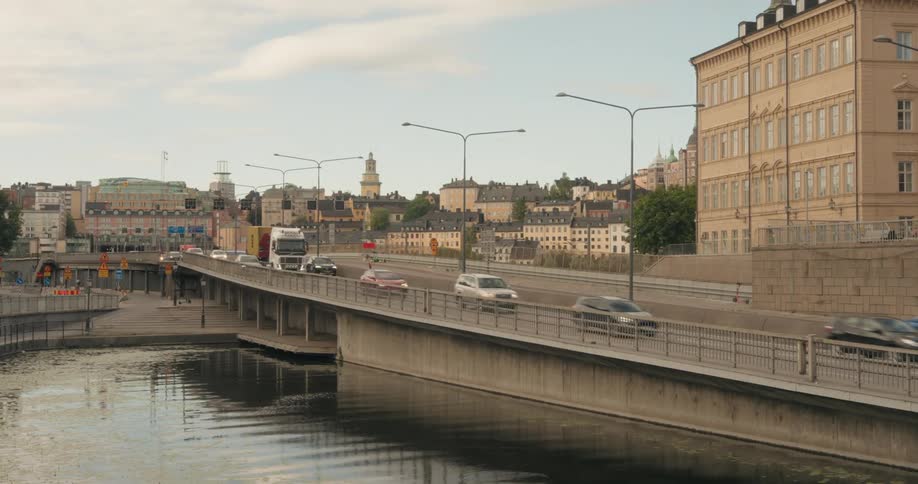 Heavy traffic flows over the bridge
