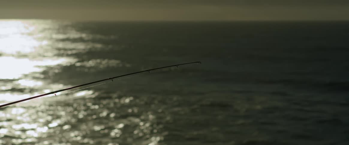 A fishing rod is held steady