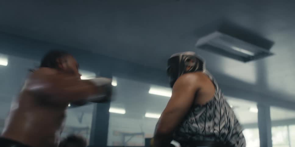 Two male boxers dueling in a ring