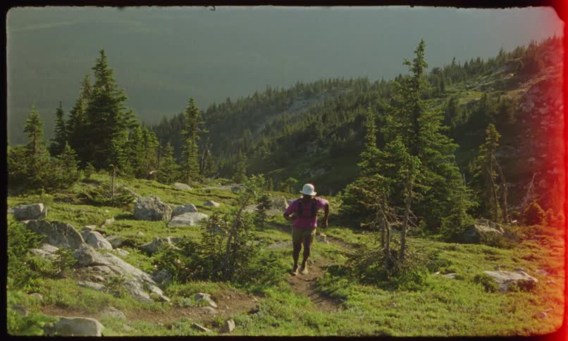 Man running and climbing a mountain