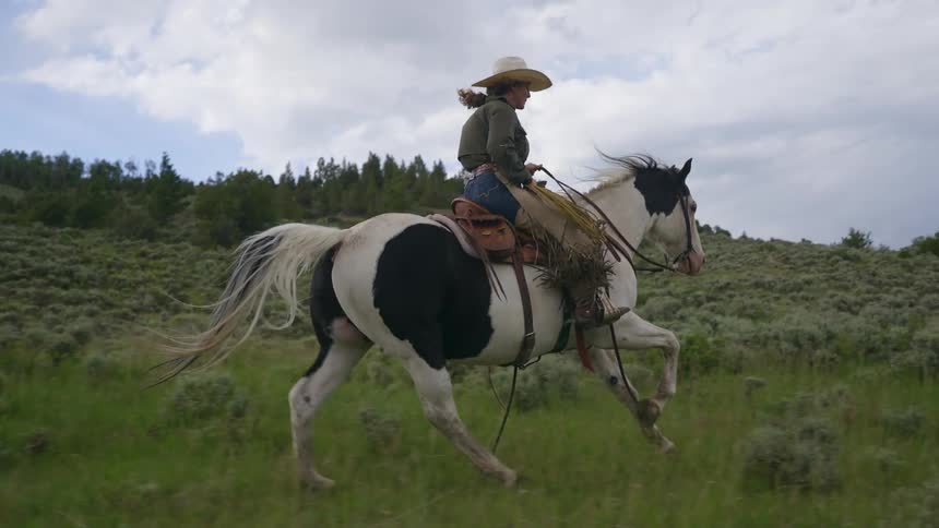 A clip of a lady riding on an horse