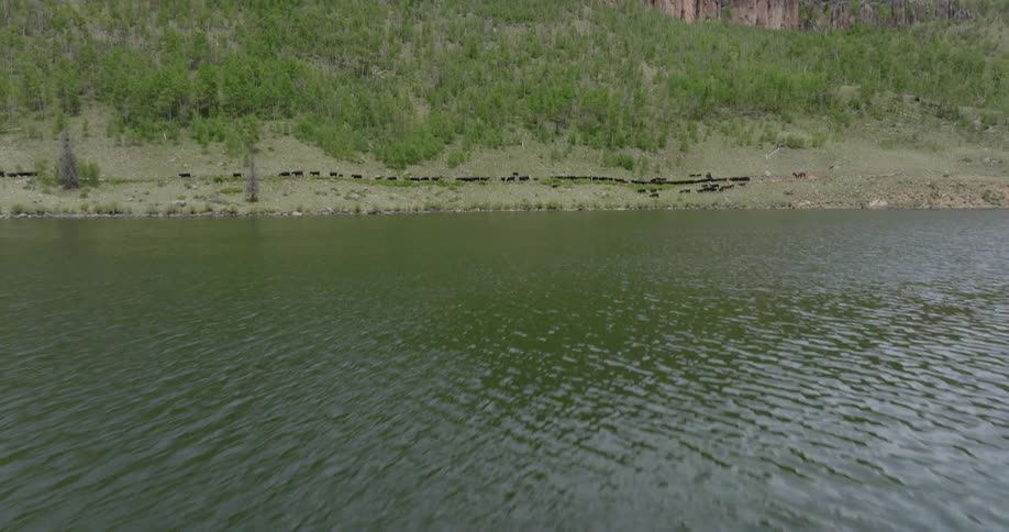 Greenish lake on the edge of a mountain