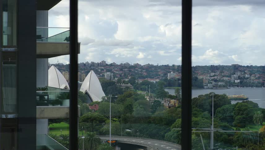 The view from inside a hotel room of the landscape outside