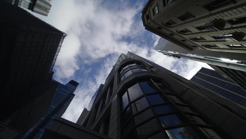 Upward view of buildings in a metropolis
