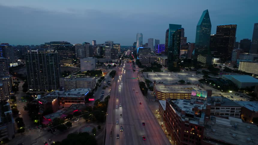 Aerial view of a highway in the center of a metropolis