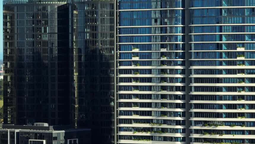 Panorama of the exterior and modern architecture of skyscrapers in a metropolis