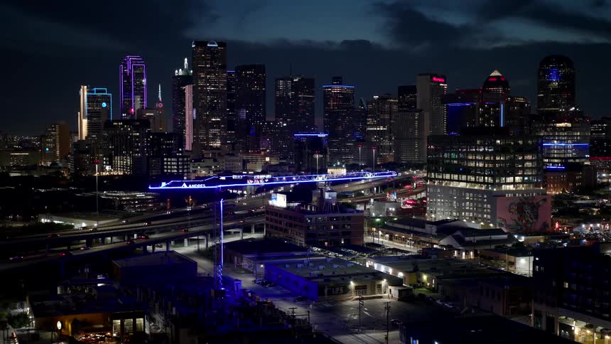 Aerial view of a modern metropolis seen at night