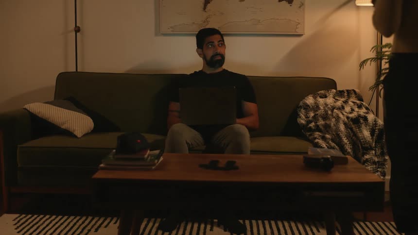 Father hugs son as he leaves and wife brings husband tea at night