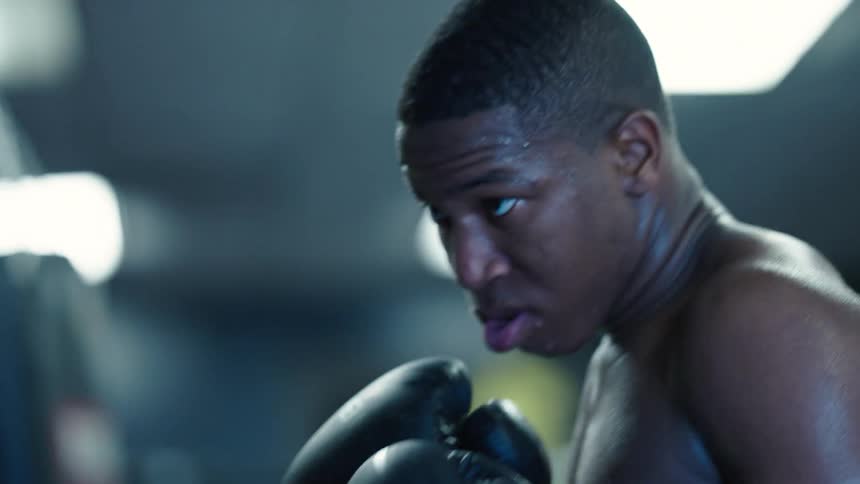 A young boxer training with a punching bag in a gym