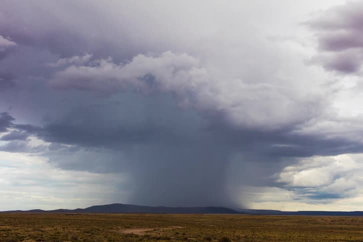 Rain is pouring in the distance