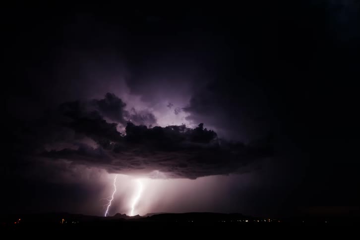 Lightning lights up the night sky
