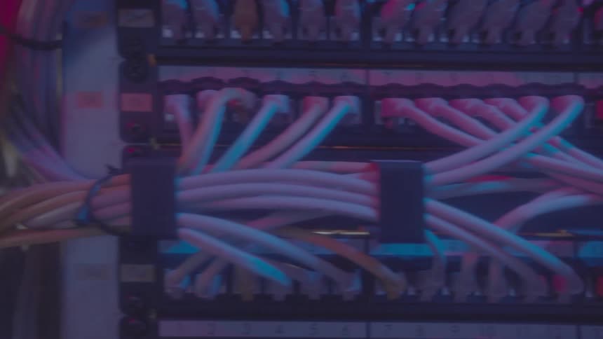 Close up of cables in a database on a server