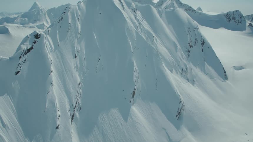 An aerial clip of an arctic mountain