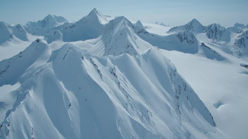 Aerial view of snowy mountain ranges