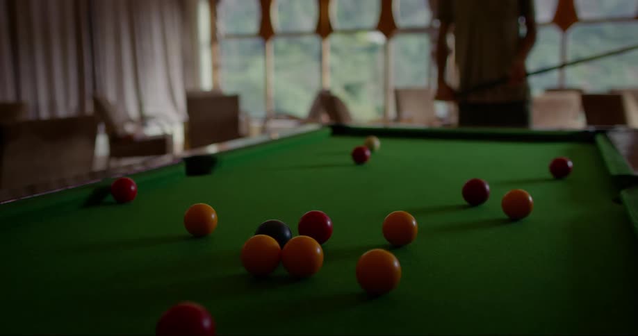 Man in a game room playing pool