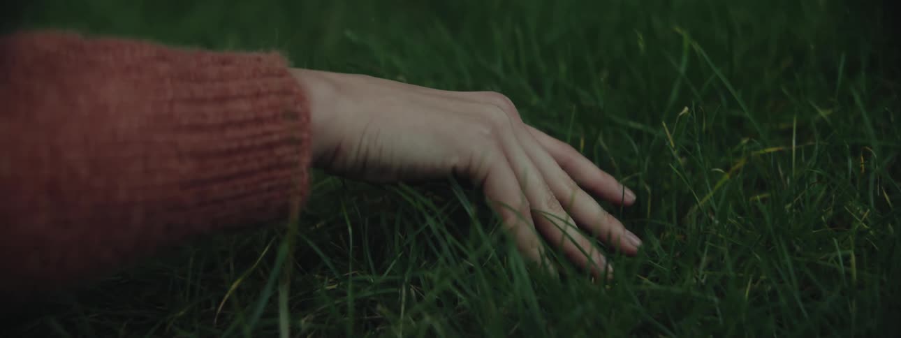 Close up of a womans hand passing through grass