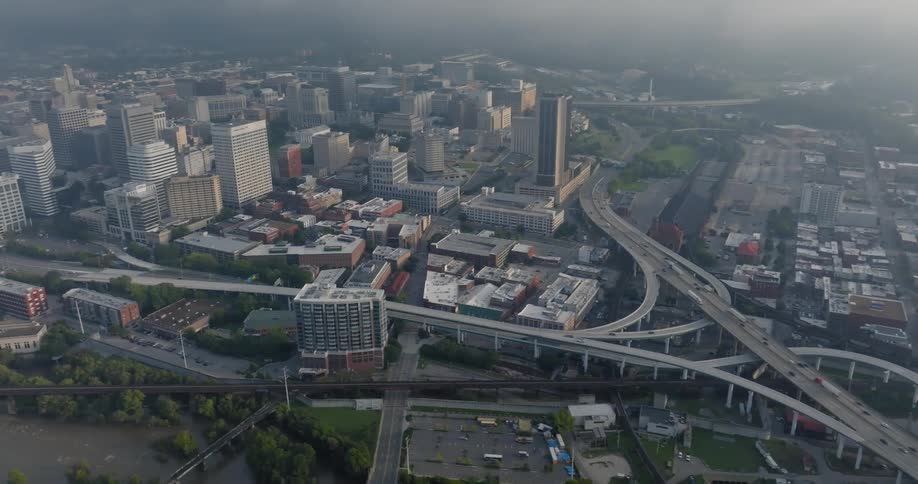 Aerial panorama of a large metropolis with highways