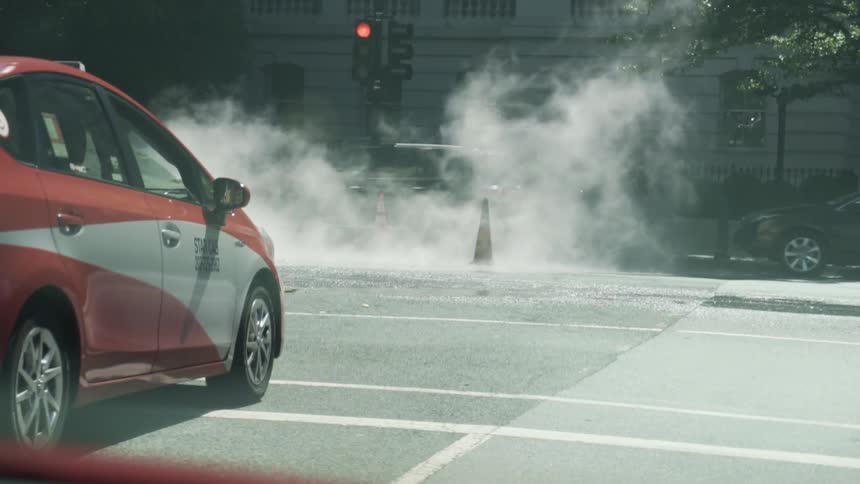 Traffic runs through the road
