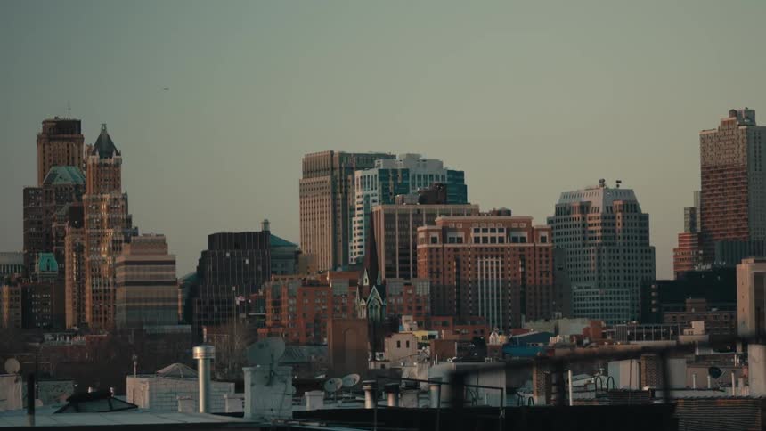 Buildings stand tall in a city