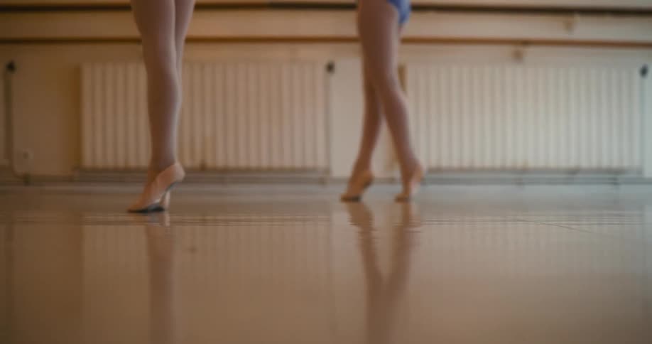 A foot clip of ballerinas rehearsing