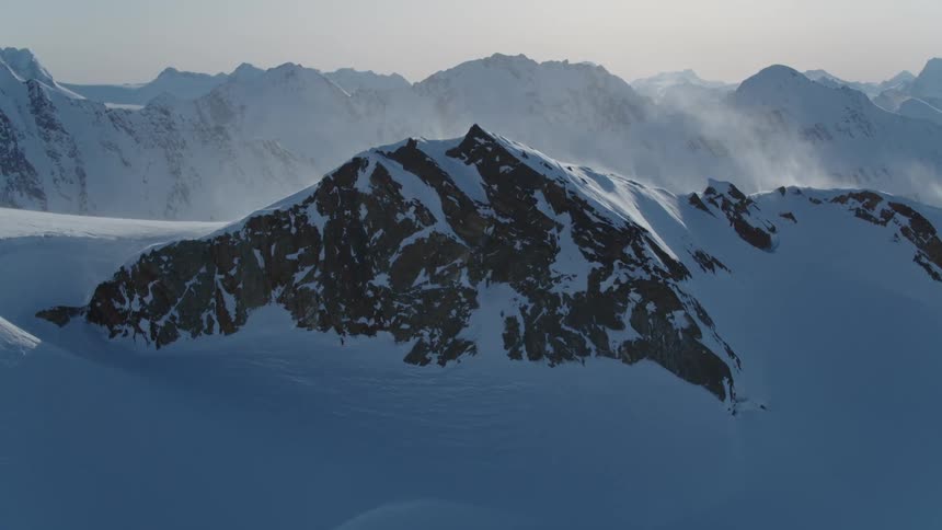 Aerial landscape of snowy mountains