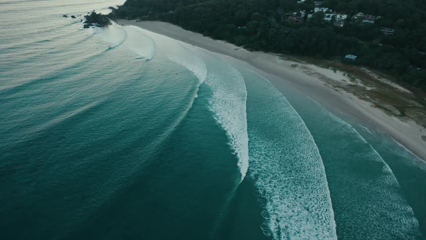 Aerial panorama of a beach with the coast in the background