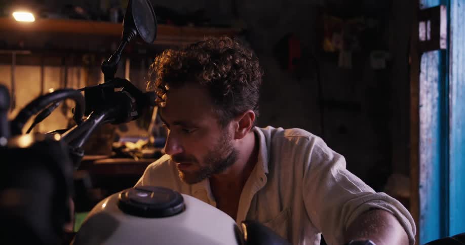 Mechanic working on a motorcycle