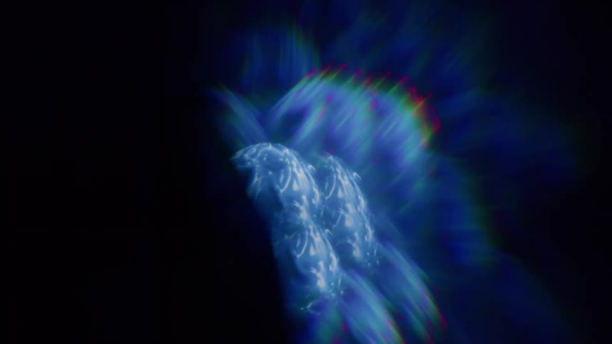 Abstract blue colored liquid sphere against a black background
