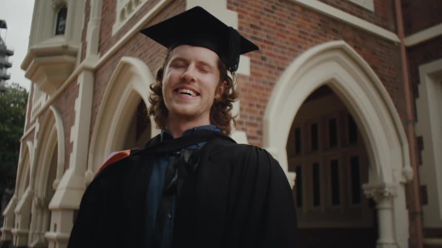 A clip of a graduating student laughing