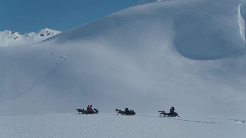 Snowmobile on a snowy mountain