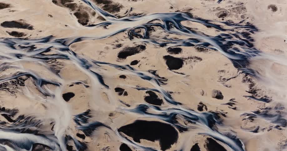 Aerial panorama of a glacial river