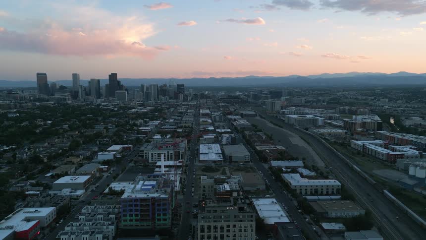 A morning aerial clip of a city