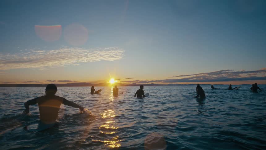Group of surfers in the ocean