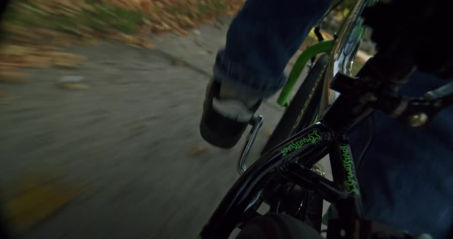 Cyclist pedals along a path on a fall day
